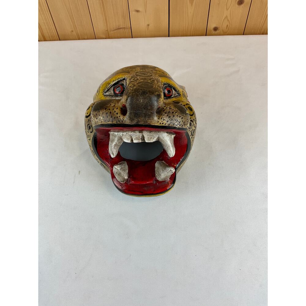 Mexican Folk Art Wood Jaguar Head Mask Decoration